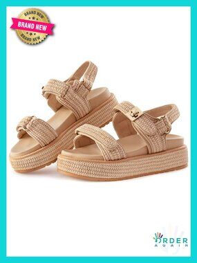Raffia Platform Sandals - Chunky Flat Woven Summer Beach Sandals